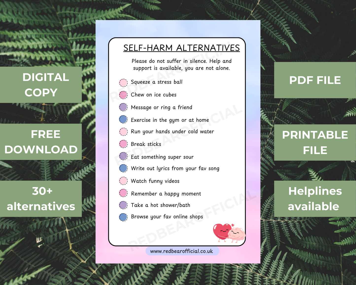 30+ SELF-HARM ALTERNATIVES & HELPLINES AVAILABLE | FREE DIGITAL DOWNLOAD