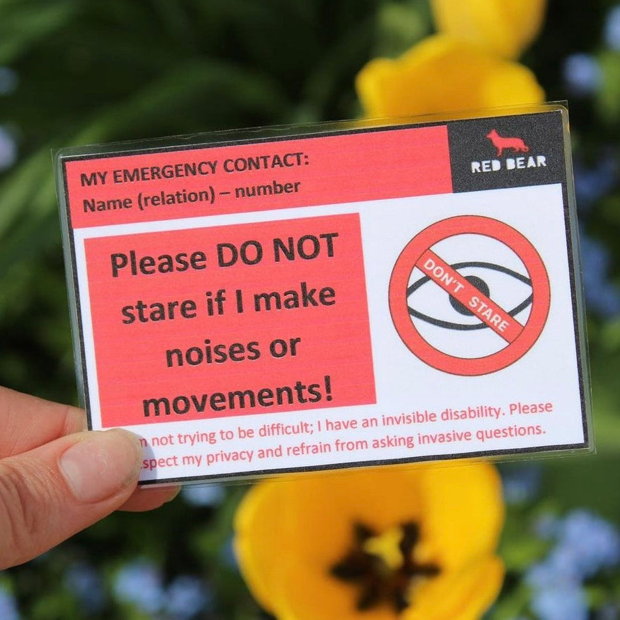 Do not stare when I make noises or movements communication card
