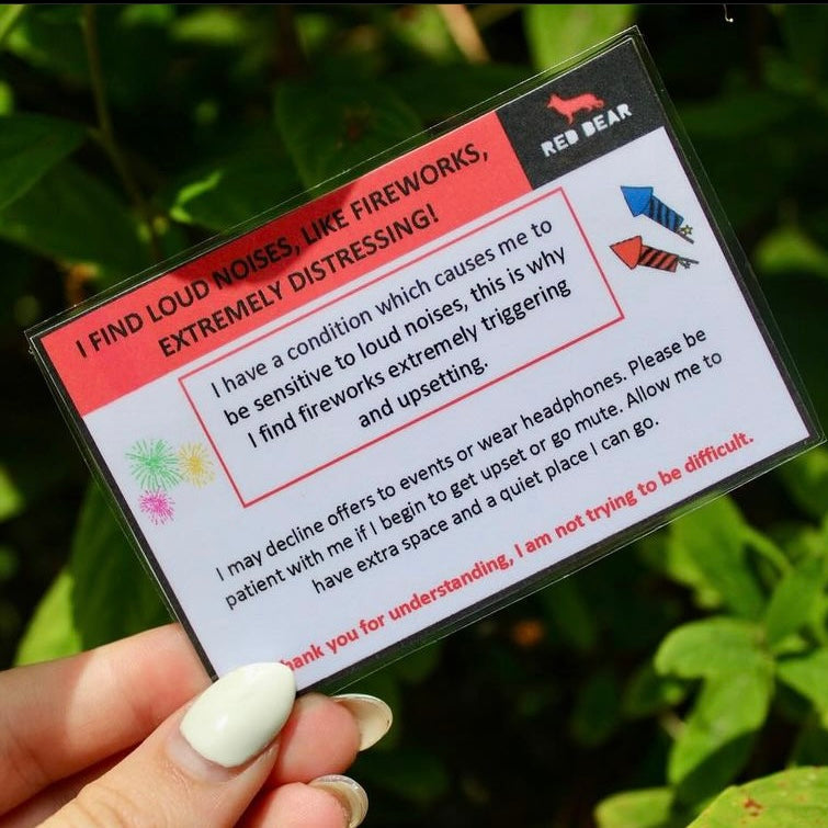 I dislike loud noises, like fireworks medical alert/communication card
