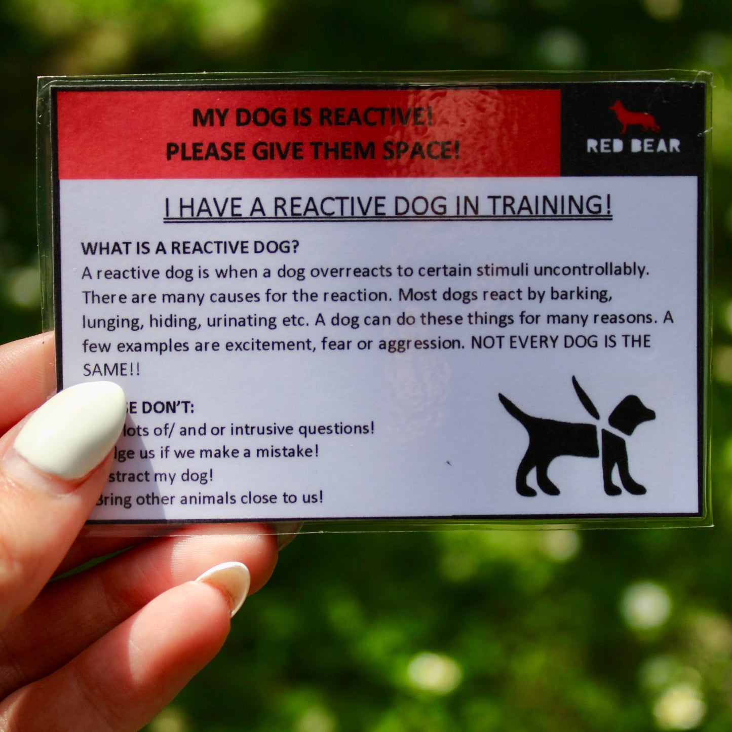I have a reactive dog in training communication card