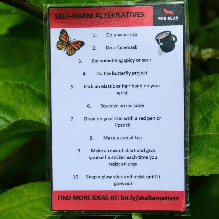 Self-harm alternatives mental health awareness communication card