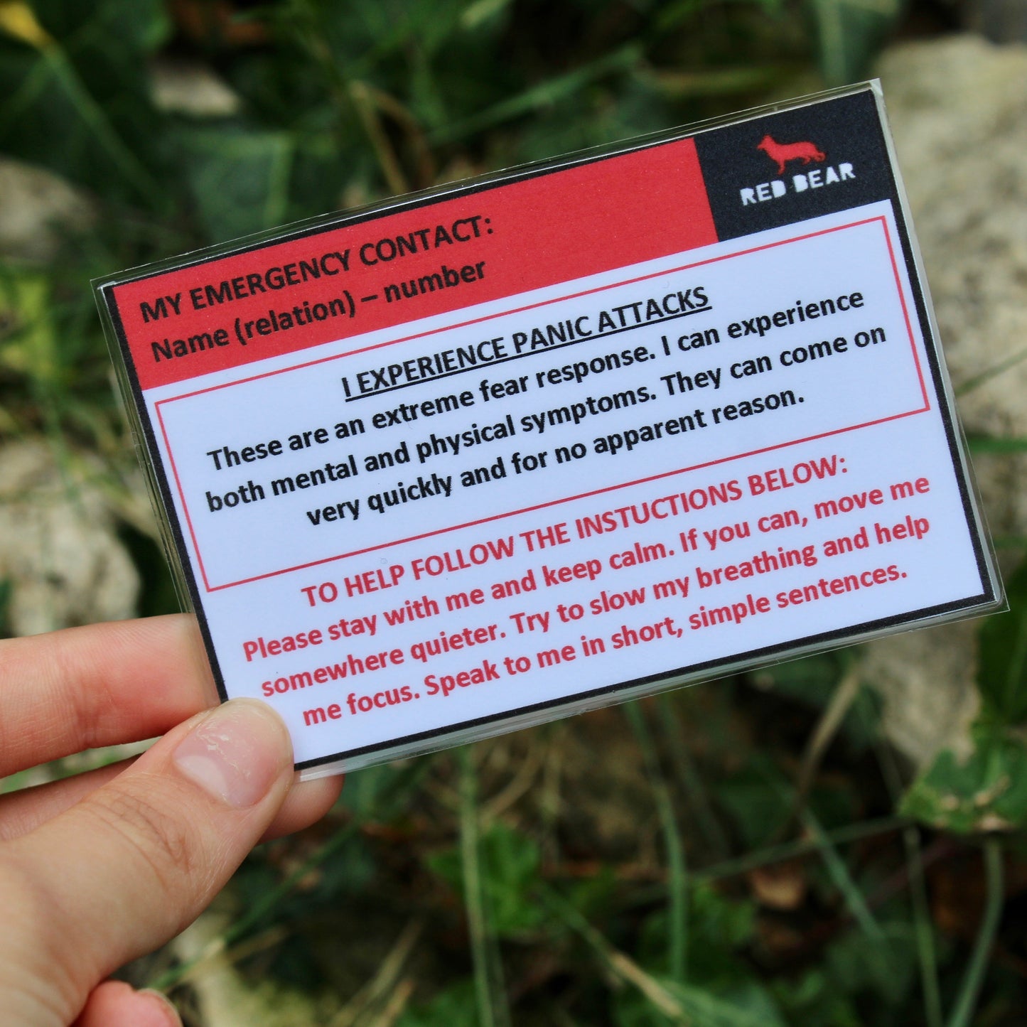 I experience panic attacks help/medical alert/communication card
