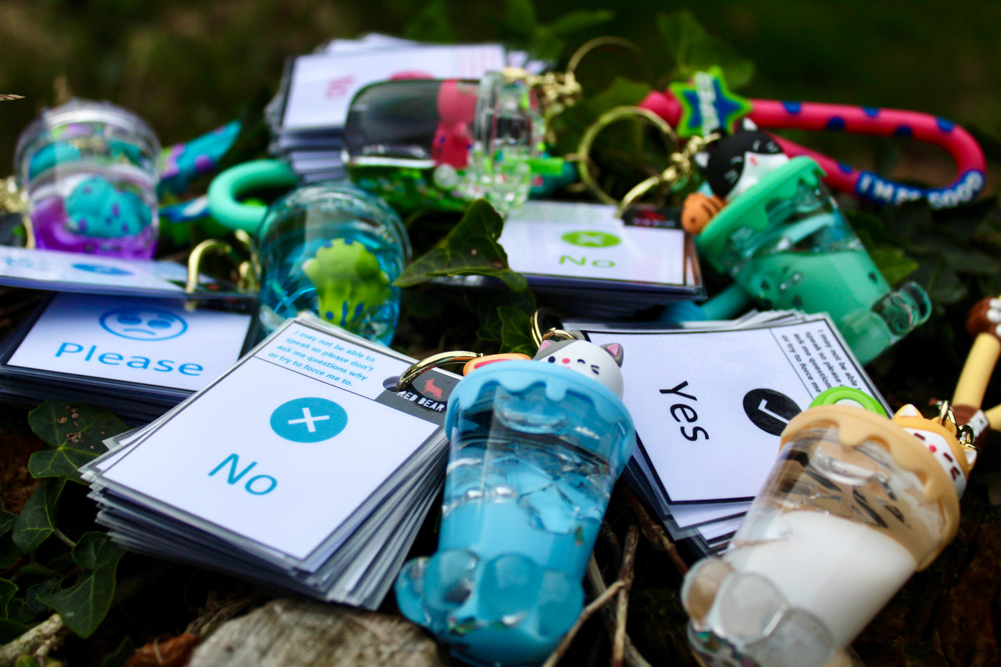 Animal/dinosaur/cat themed sensory liquid keychain and matching 32pcs non-verbal communication set