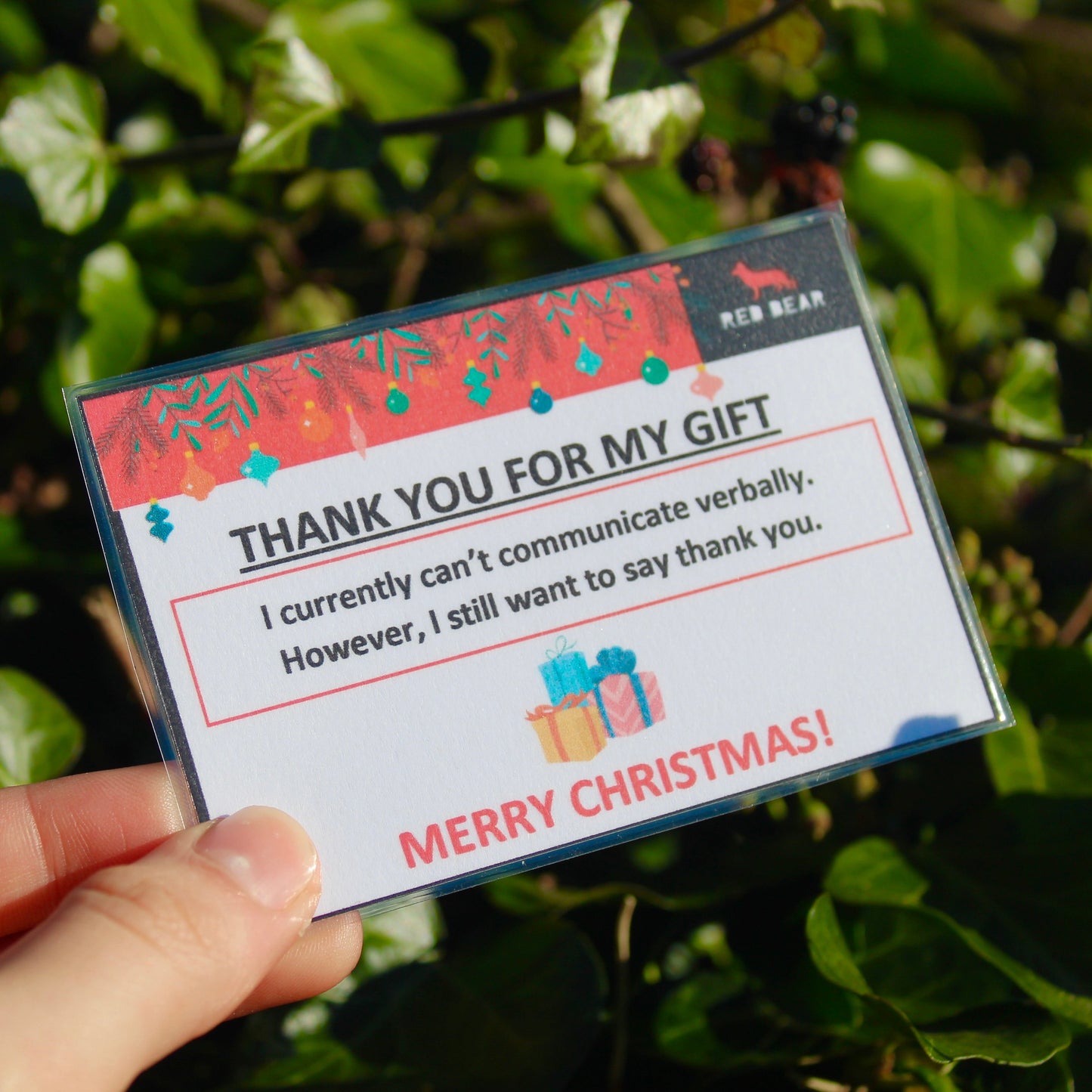 Thank you for my gift | Merry Christmas | non-verbal communication card