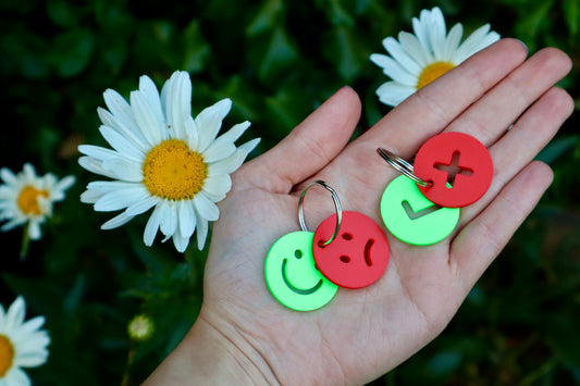 Durable waterproof plastic non-verbal communication tags | Happy/Sad & Yes/No