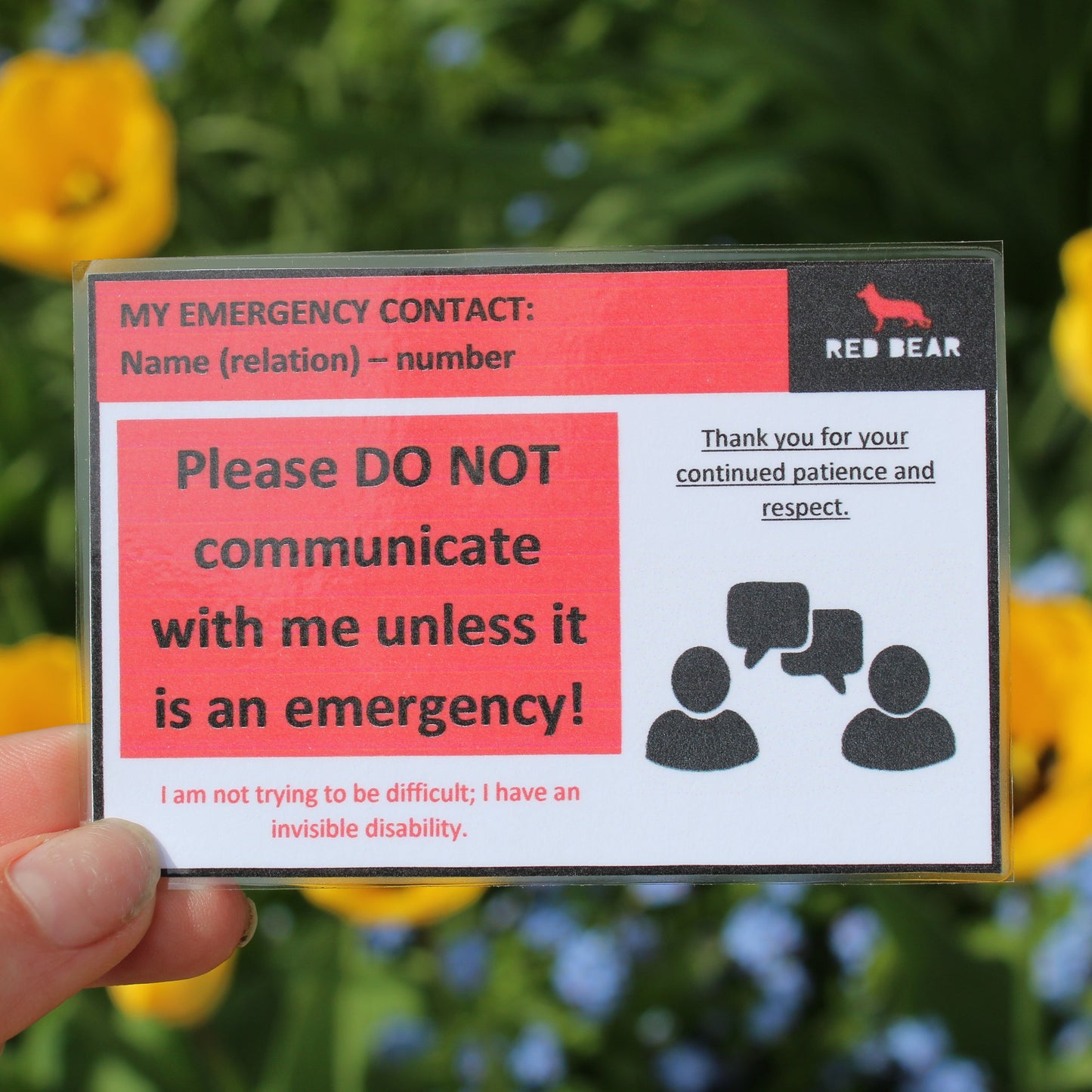 Do not communicate with me unless its an emergency card