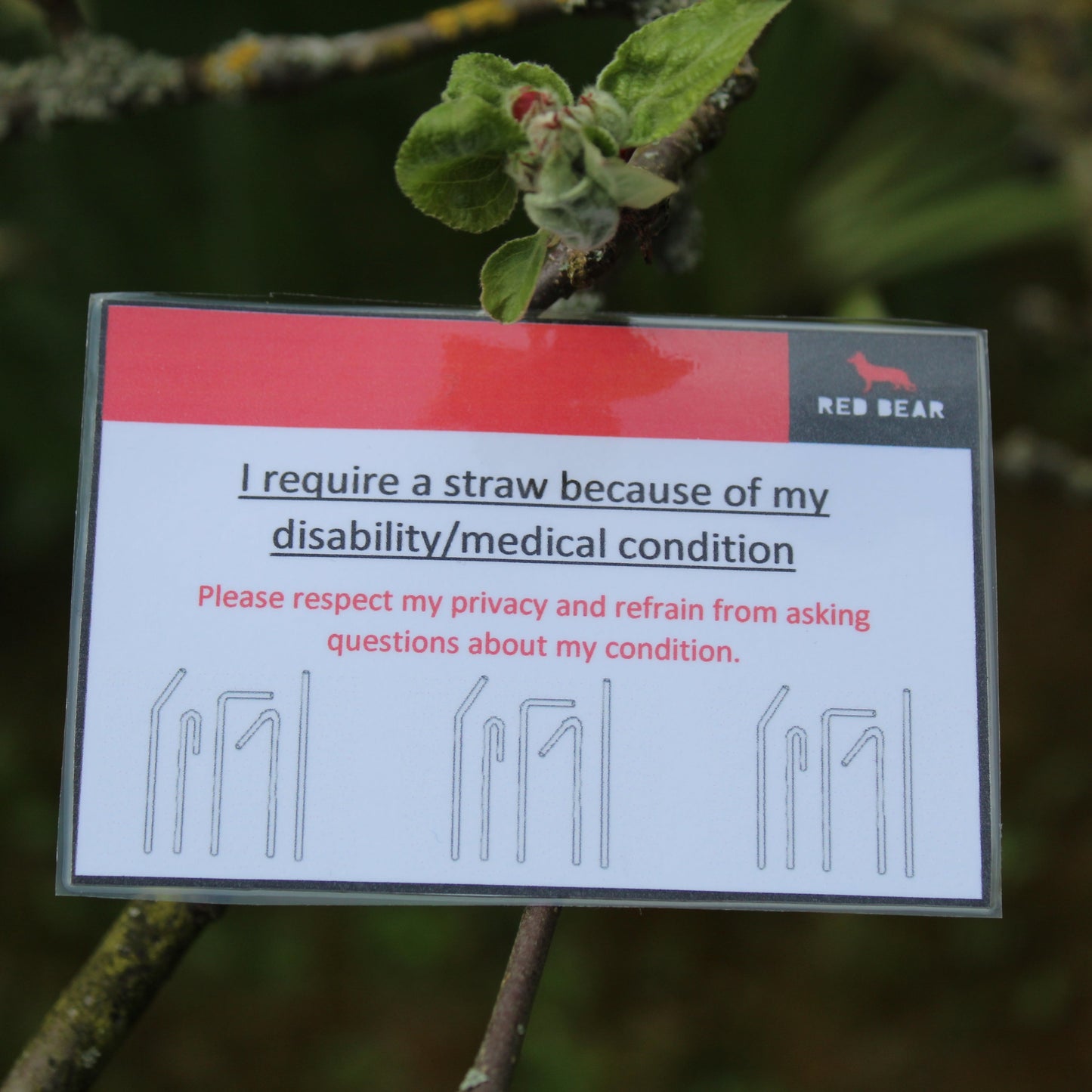 I require a straw disability/communication alert card