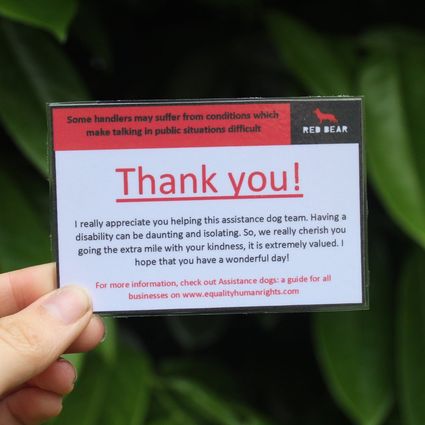 Thank you for helping a working dog and handler communication card