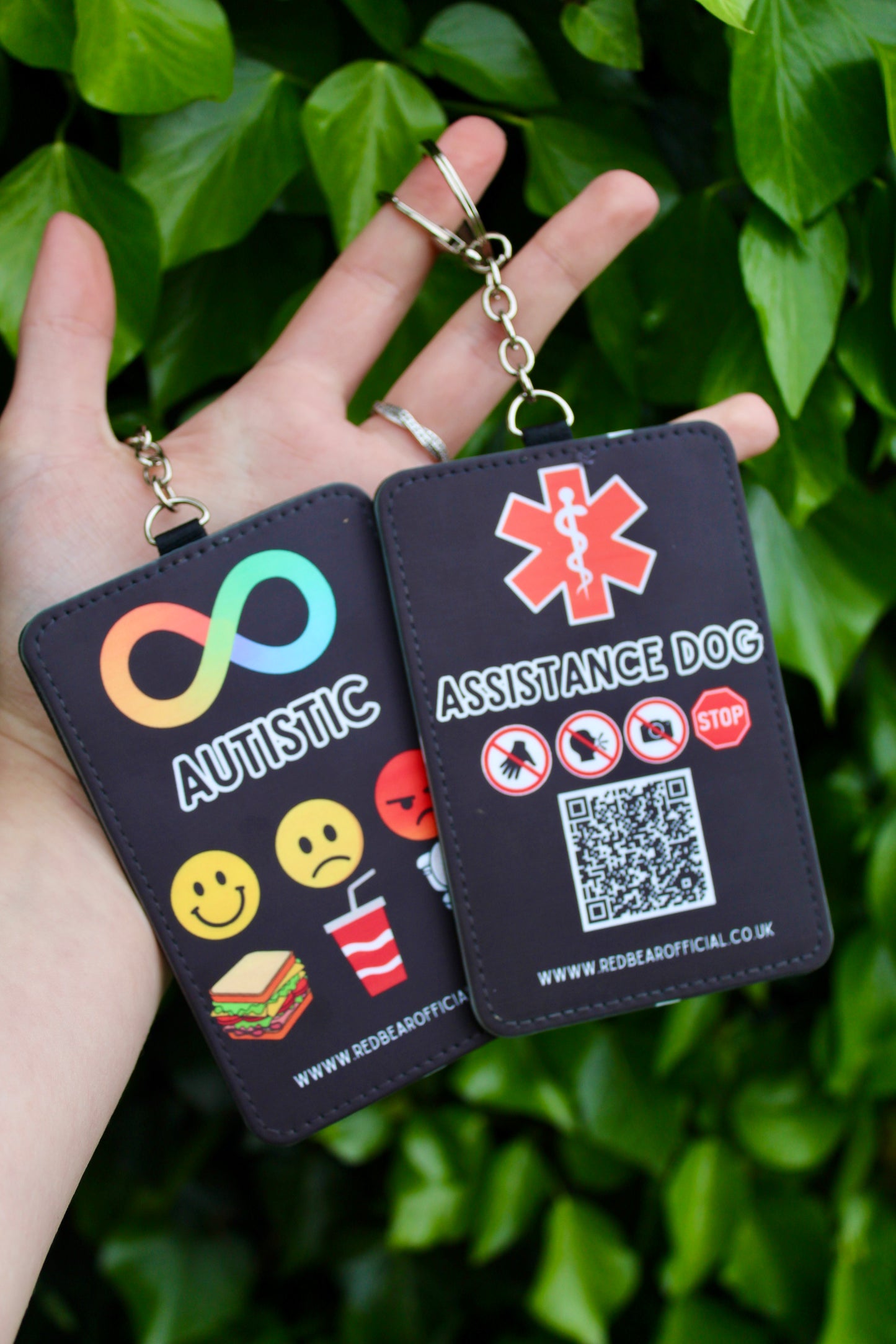 Autistic | Medical alert | Assistance dog | Wheelchair | Card holder patch tab keychain with emergency information cards