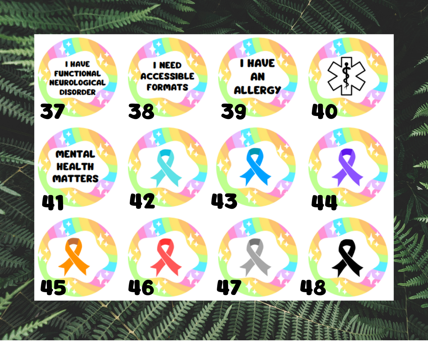 Rainbow disability | chronic illness | autism 32mm pin badges | 48 different designs