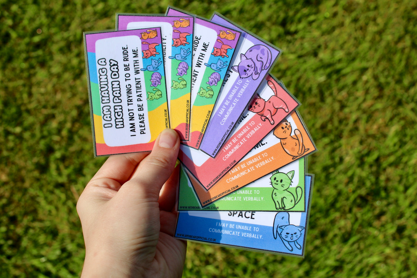 Rainbow cat communication cards | traffic light set | offer me a seat | hidden disability | chronic pain