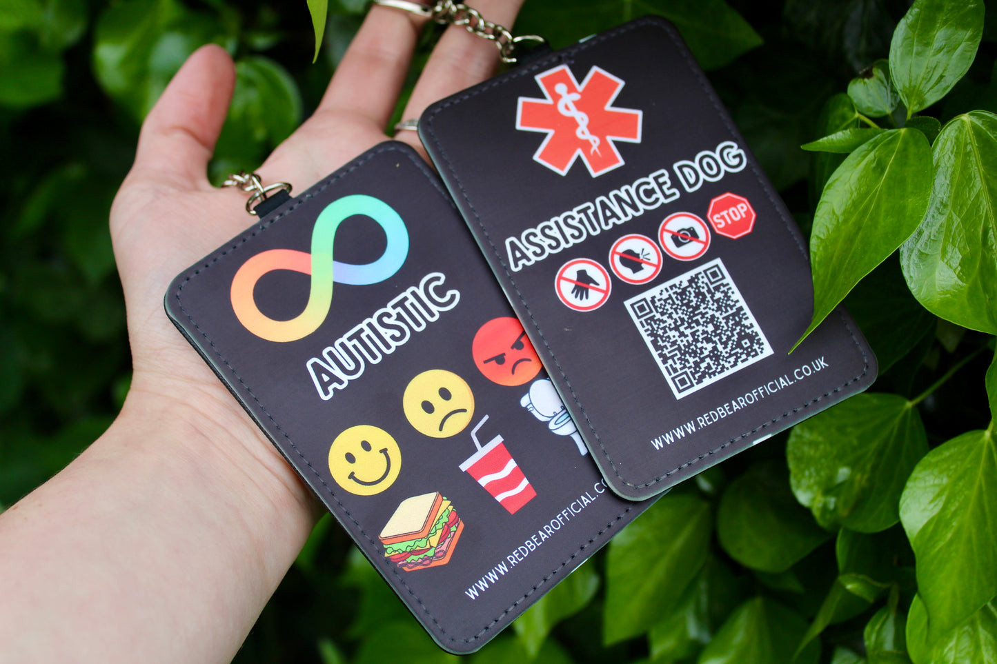 Autistic | Medical alert | Assistance dog | Wheelchair | Card holder patch tab keychain with emergency information cards