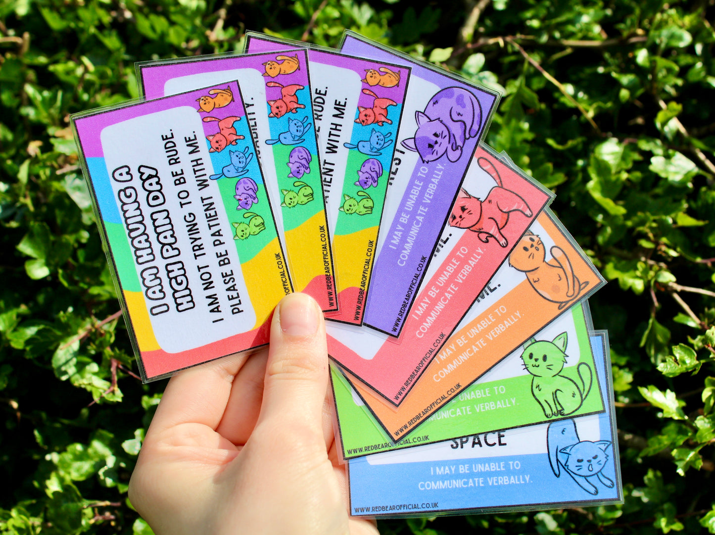 Rainbow cat communication cards | traffic light set | offer me a seat | hidden disability | chronic pain