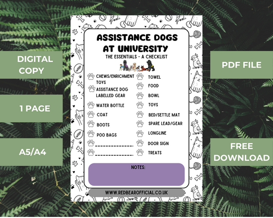 Assistance dogs at university checklist | FREE DIGITAL DOWNLOAD