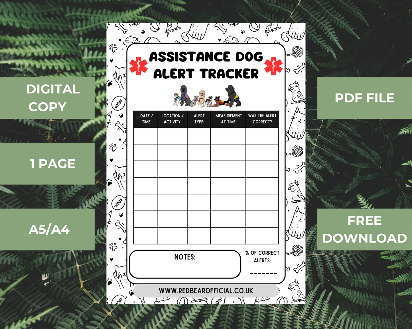 Assistance dog alert tracker | FREE DIGITAL DOWNLOAD