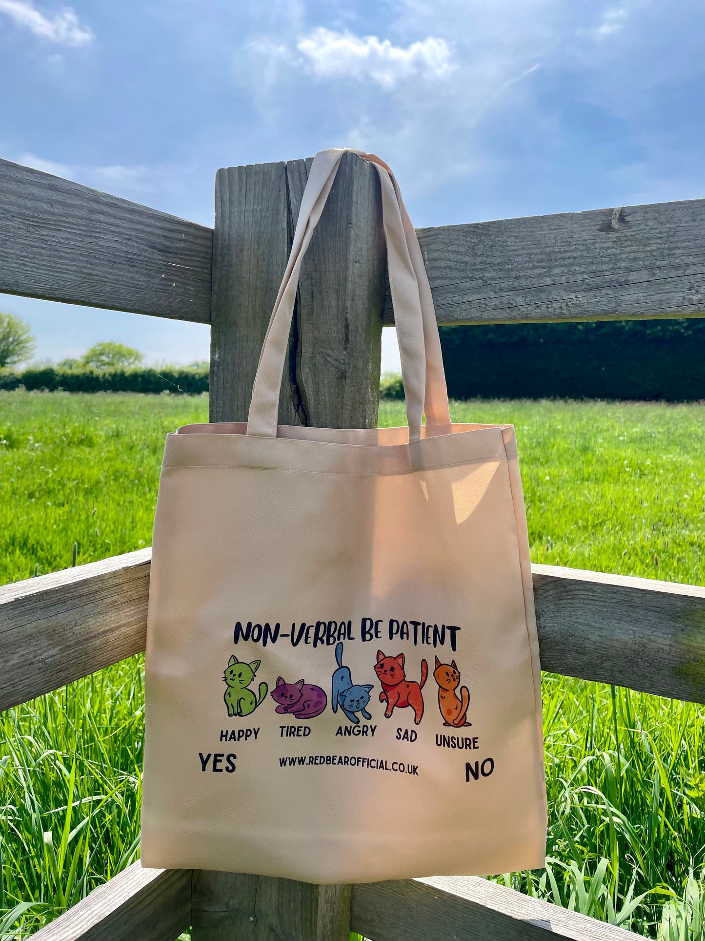 Rainbow cat communication tote bag