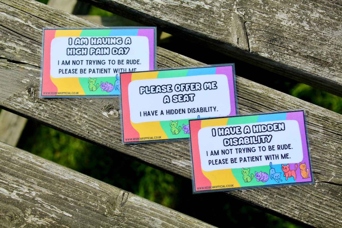 Rainbow cat communication cards | traffic light set | offer me a seat | hidden disability | chronic pain