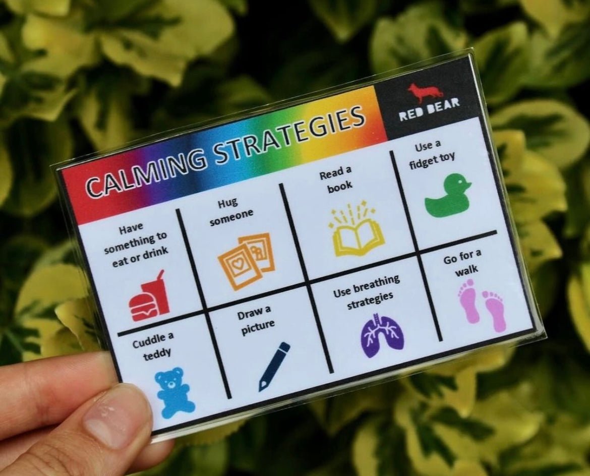 Calming strategies for autism/anxiety/mental health communication card