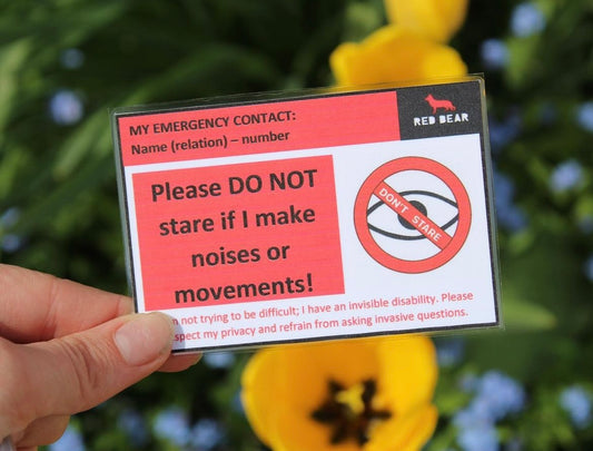 Do not stare when I make noises or movements communication card