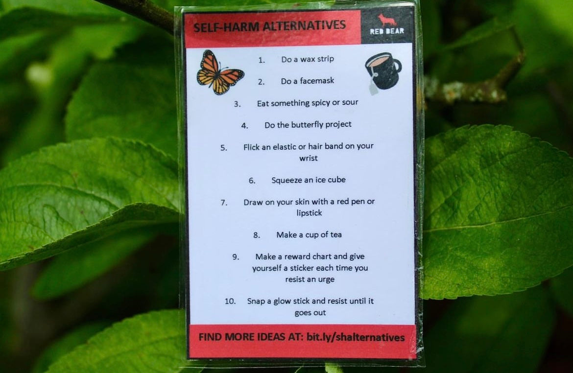 Self-harm alternatives mental health awareness communication card