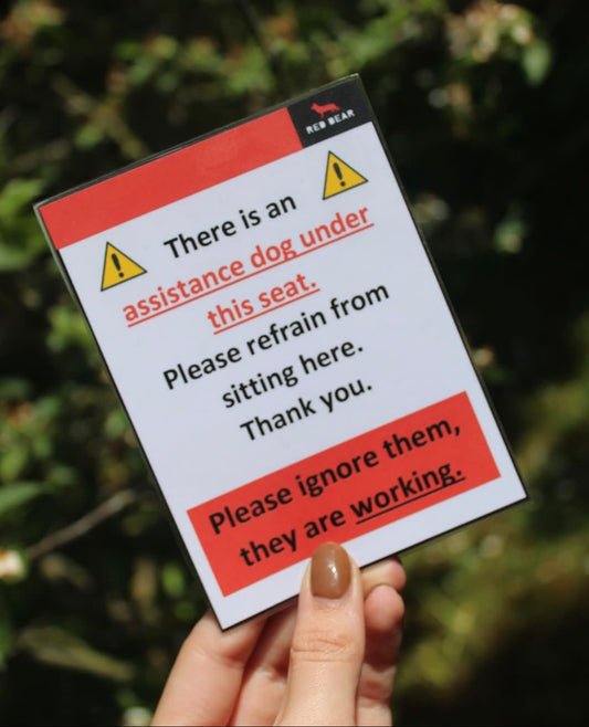 Working dog under seat communication/alert card