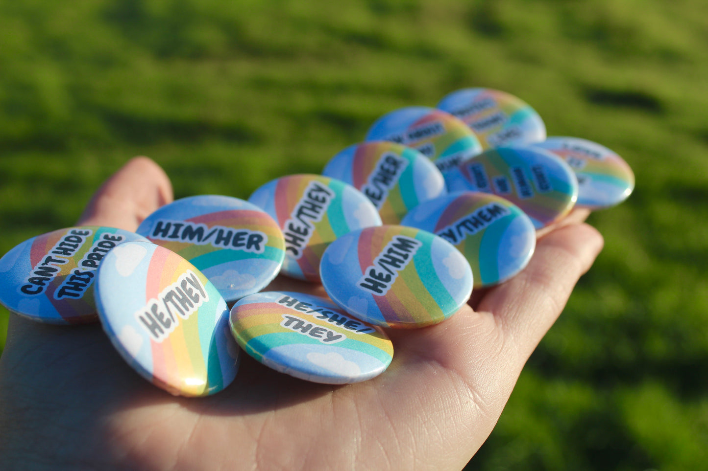 Pride flag | Pronoun | LGBTQIA+ 32mm button pin badges