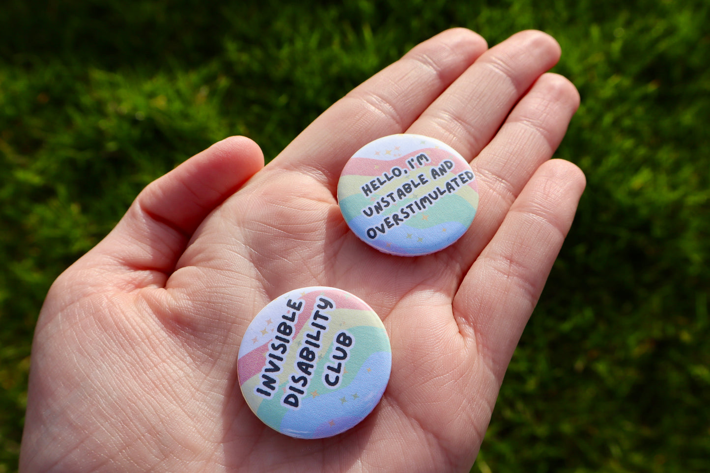 32mm Hello I’m Unstable and Overstimulated Badge | Disability |Spoonie | Autism |ADHD