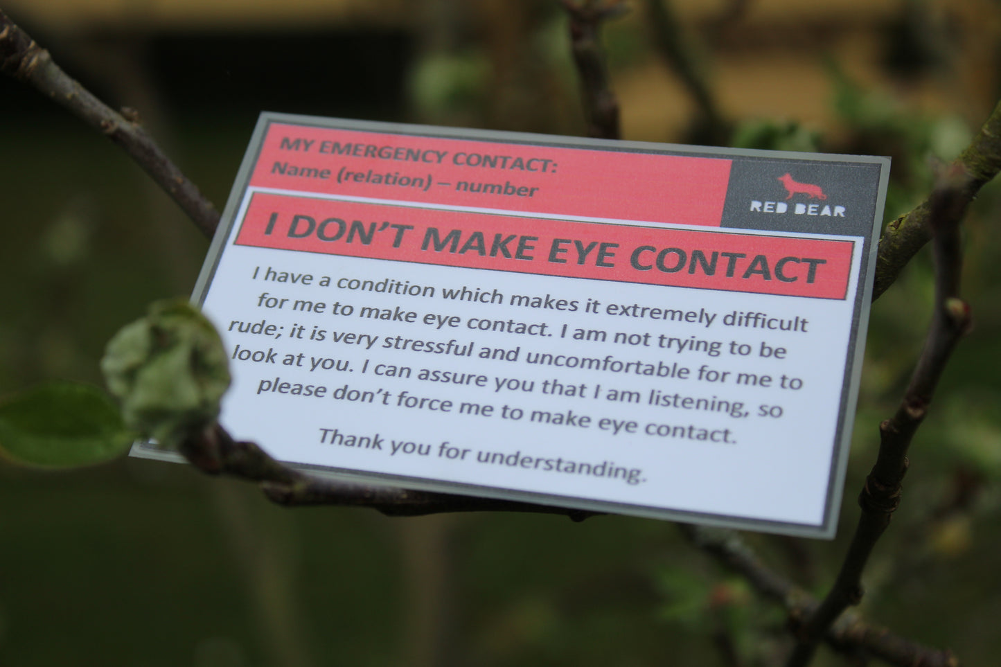 I don't make eye contact communication/disability card