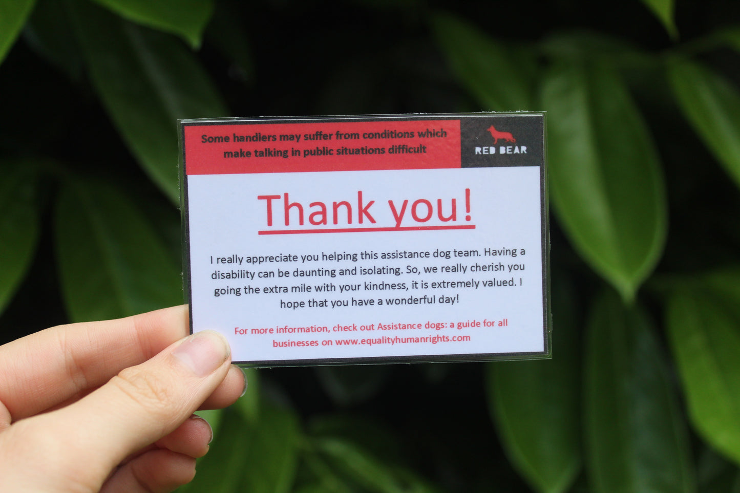 Thank you for helping a working dog and handler communication card