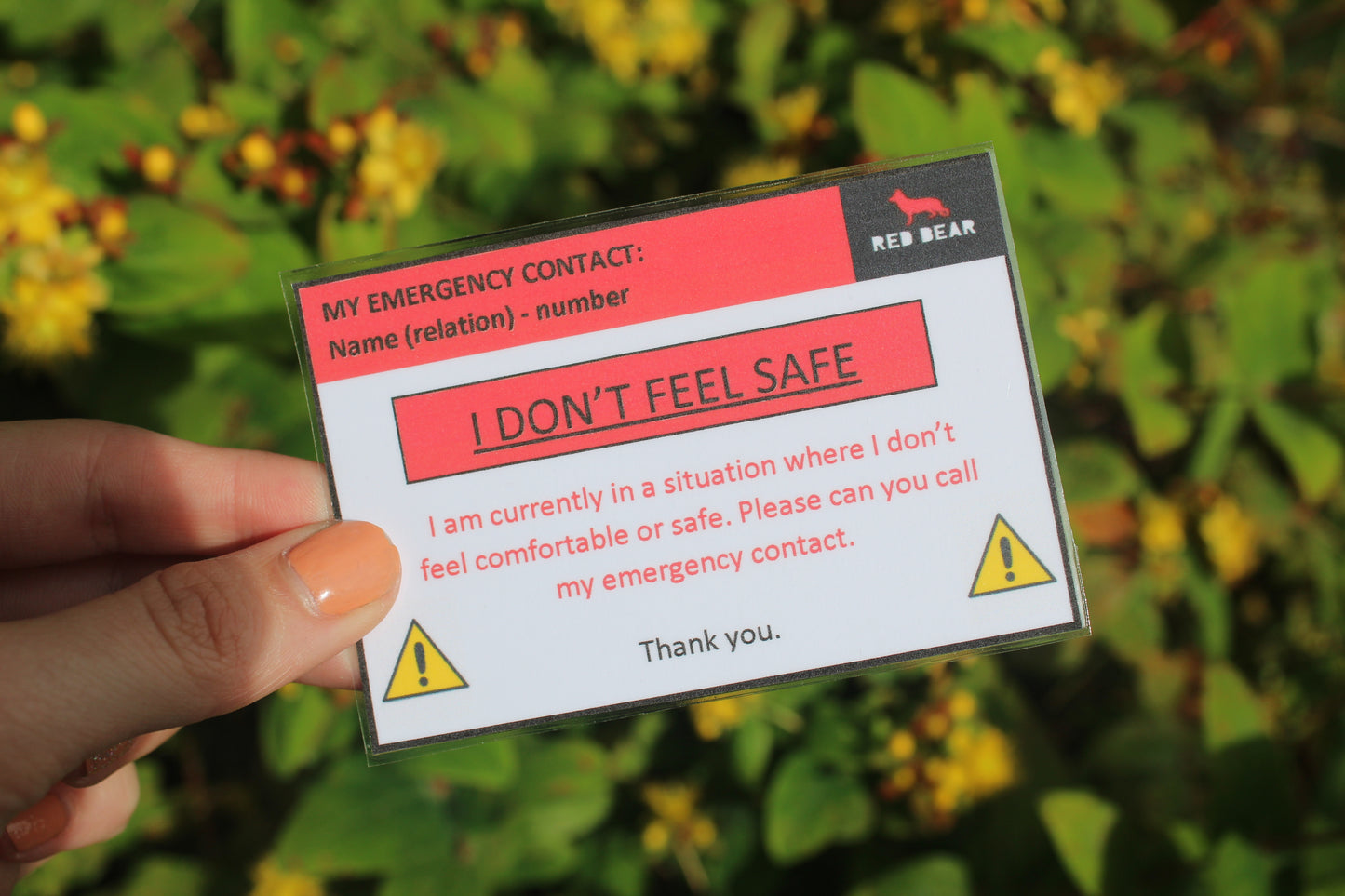 I don't feel safe communication/alert card