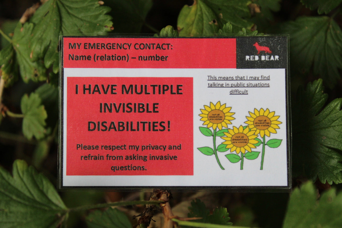 I have multiple disabilities medical alert communication card