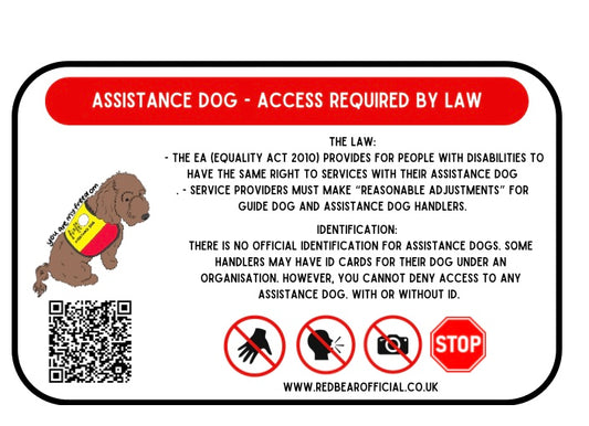 NEW (Single sided) UK assistance dog law card